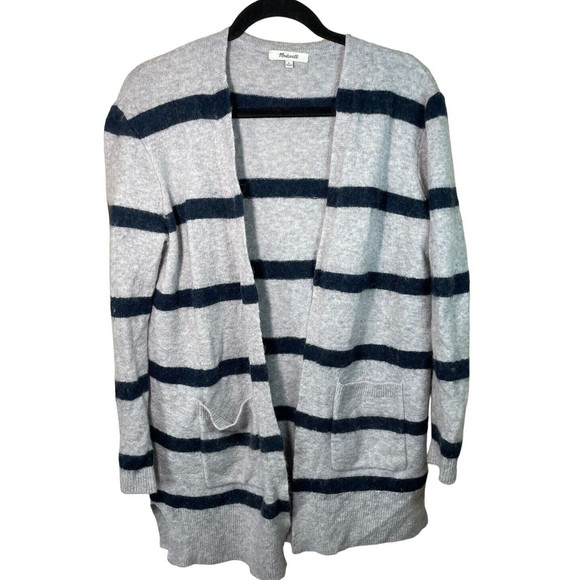 Madewell SMALL S Striped Kent Cardigan Merino Wool Stripe Sweater Gray Blue - Picture 3 of 11